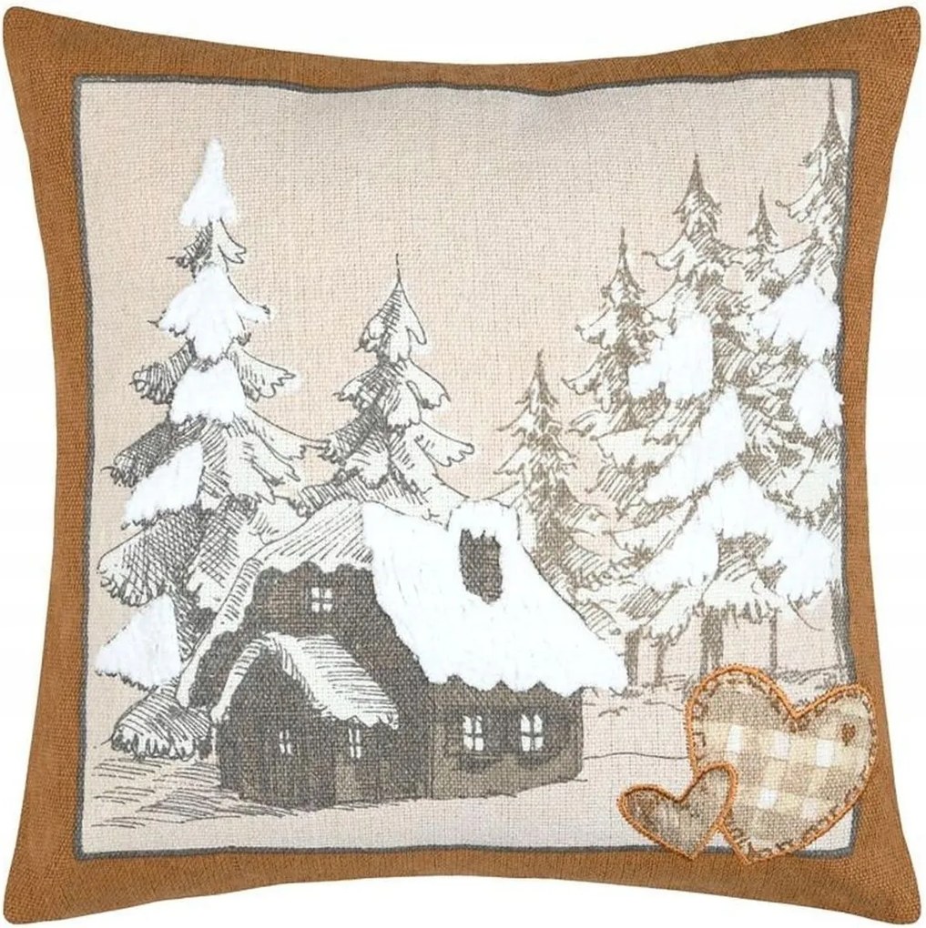 Wildforest párna 45x45 cm Dekoratív Díszpárna Puha Barna Erdő Házikó