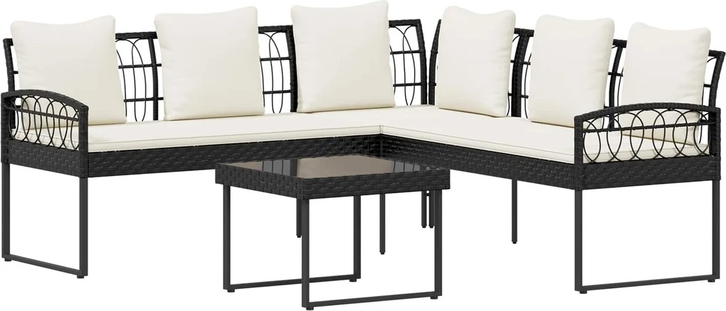 vidaXL Kerti kanapé szett párnával 2 pcs Fekete Poli rattan és acél