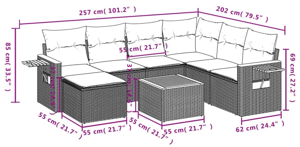 8 részes szürke polyrattan kerti ülőgarnitúra párnákkal