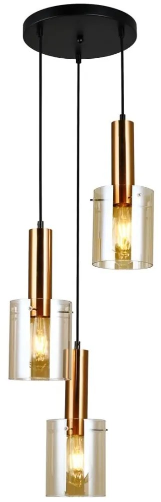 ITALUX PND-5581-3A-BRO+AMB - Csillár zsinóron SARDO 3xE27/40W/230V fekete/réz