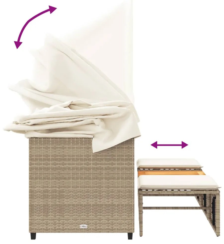 3 személyes bézs polyrattan kerti kanapé baldachinnal/székkel