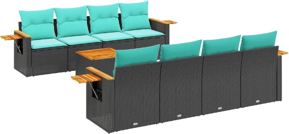 vidaXL 9 részes fekete polyrattan kerti ülőgarnitúra párnával