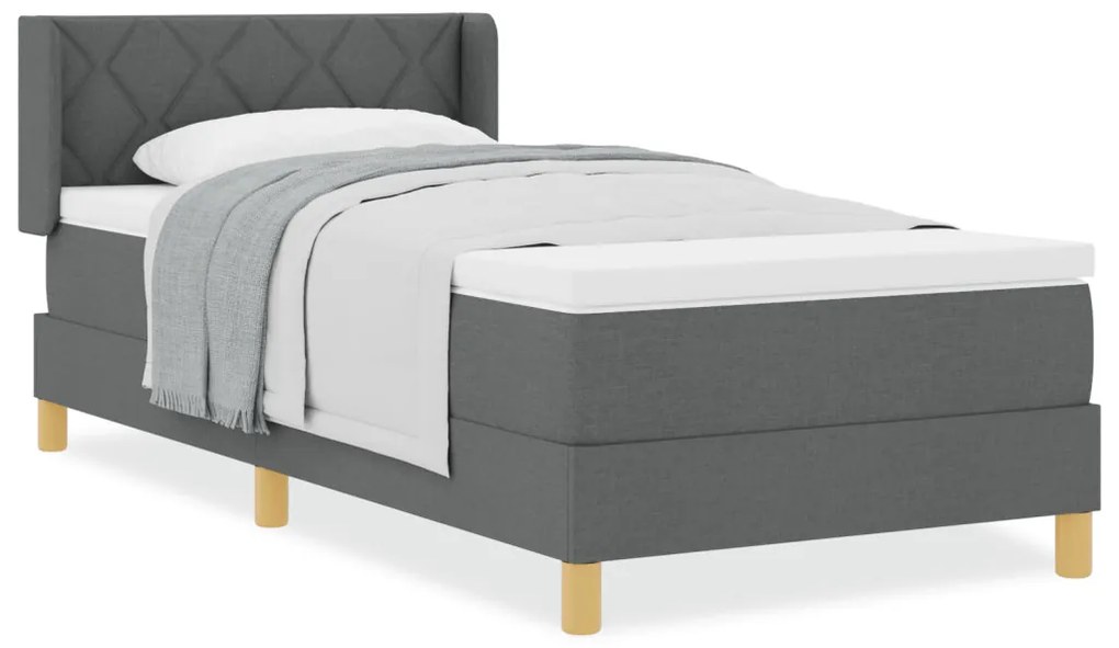 Boxspring ágy matraccal, sötétszürke, 90 x 200 cm, textil