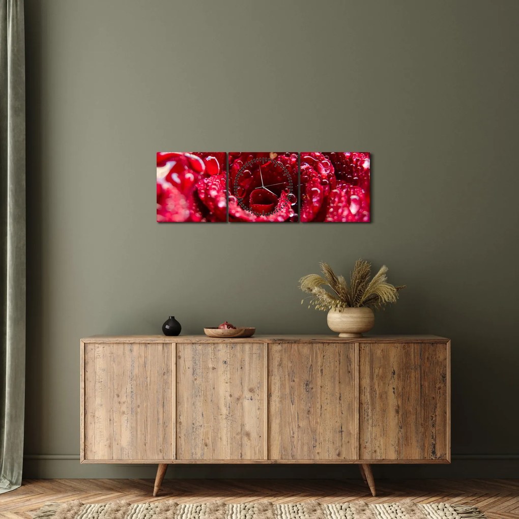 Vörös rózsa virágzata képe (órával) (90x30 cm)