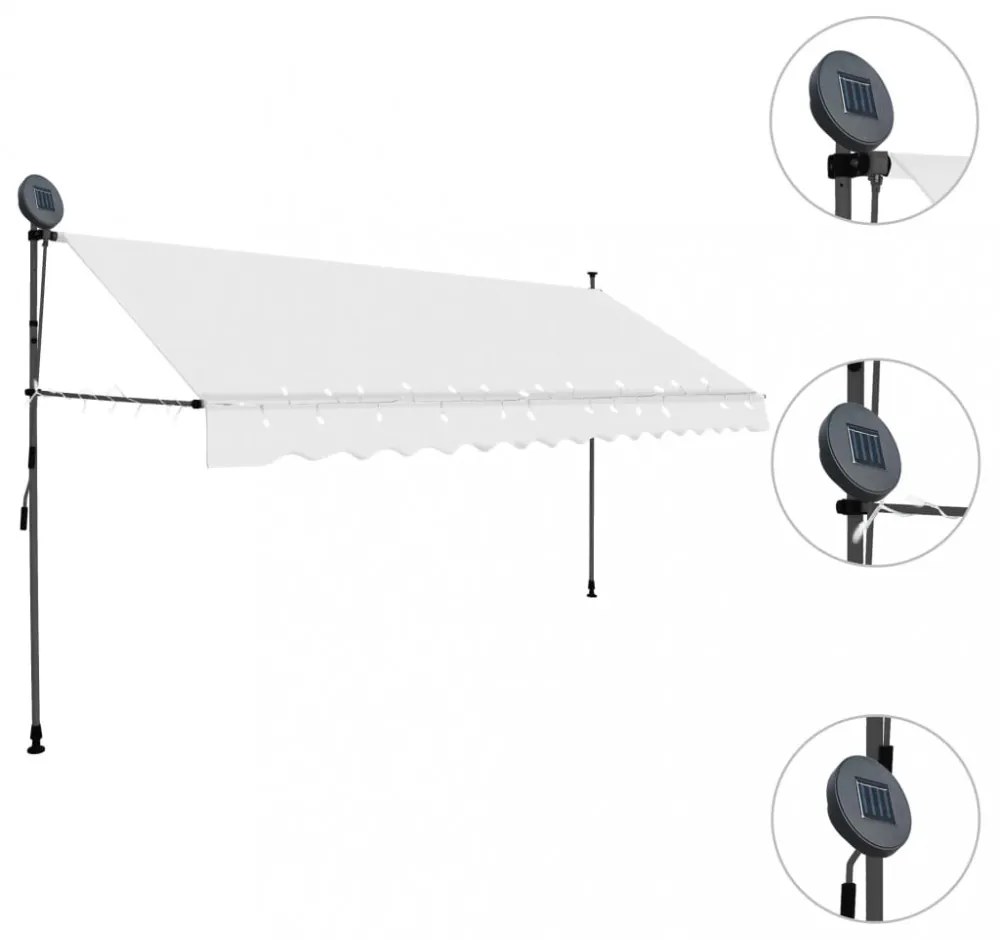 krémszínű kézzel kihúzható LED-es napellenző 350 cm