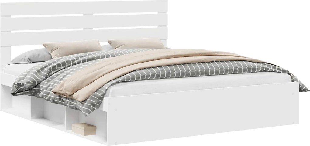 vidaXL Ágykeret fejtámlával Fehér 200 x 200 cm Tömör fenyőfa