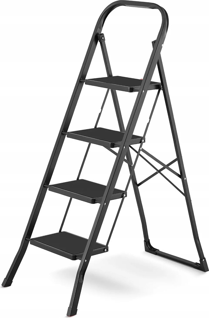 Háztartási létra 4 lépcsős összecsukható acél lépcső létra fekete