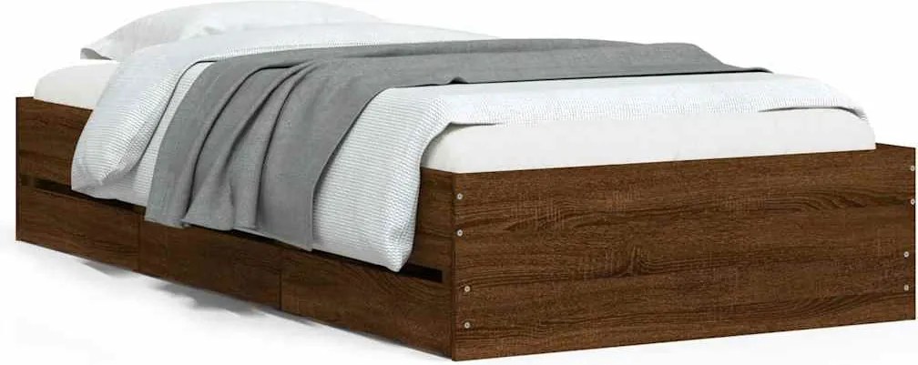 vidaXL barna tölgyszínű szerelt fa ágykeret fiókokkal 90 x 200 cm