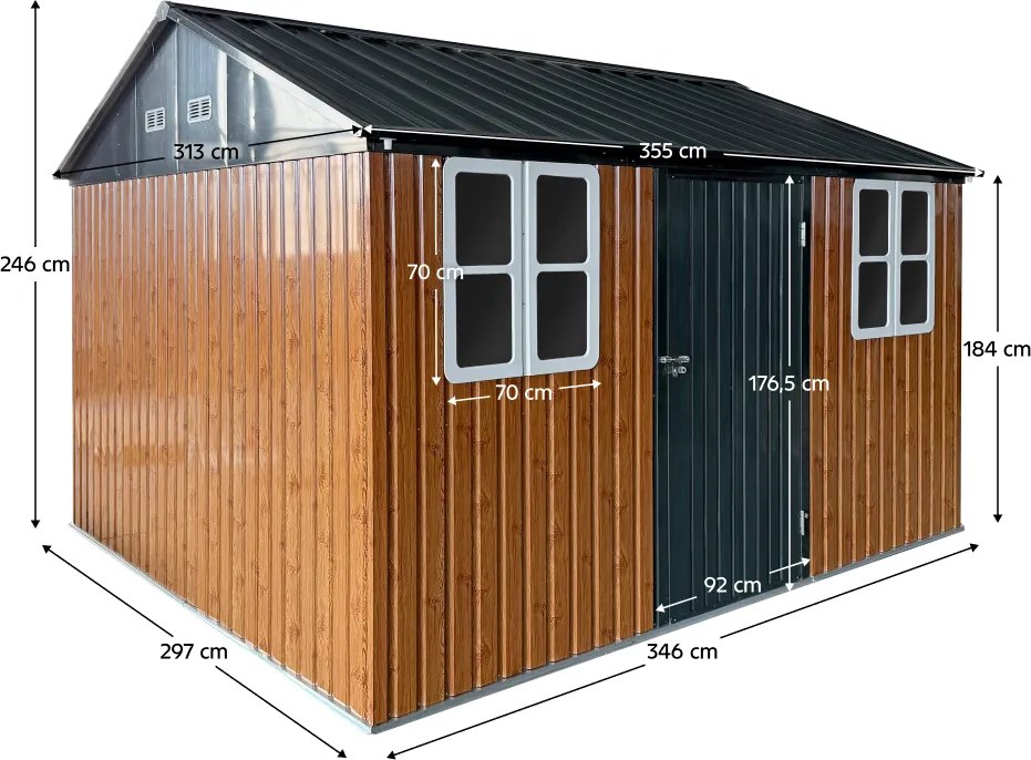 Fém kerti szerszámtároló ház, barna/antracit, 3,6x3,1x2,5 m, GABKO