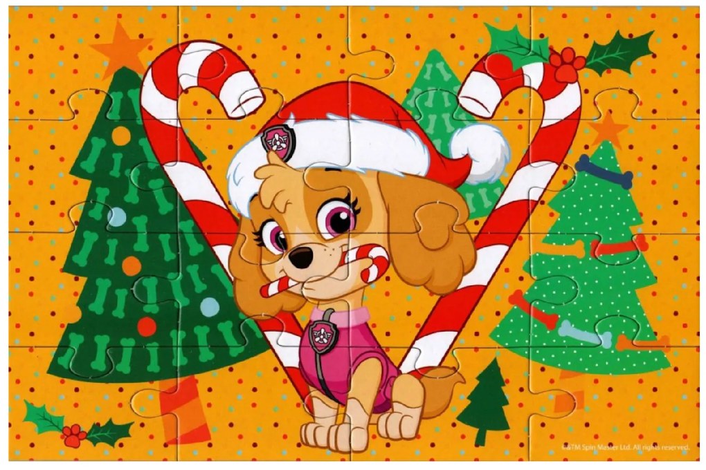 MANCS ŐRJÁRAT és a karácsonyfa gyerek puzzle 4 az 1-ben, 19x29 cm