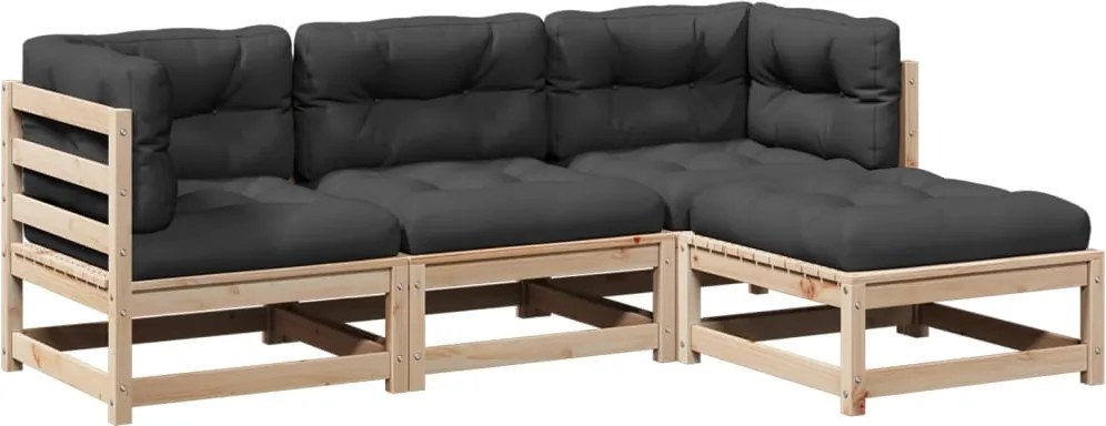 vidaXL 4 részes tömör fenyőfa kerti ülőgarnitúra párnával