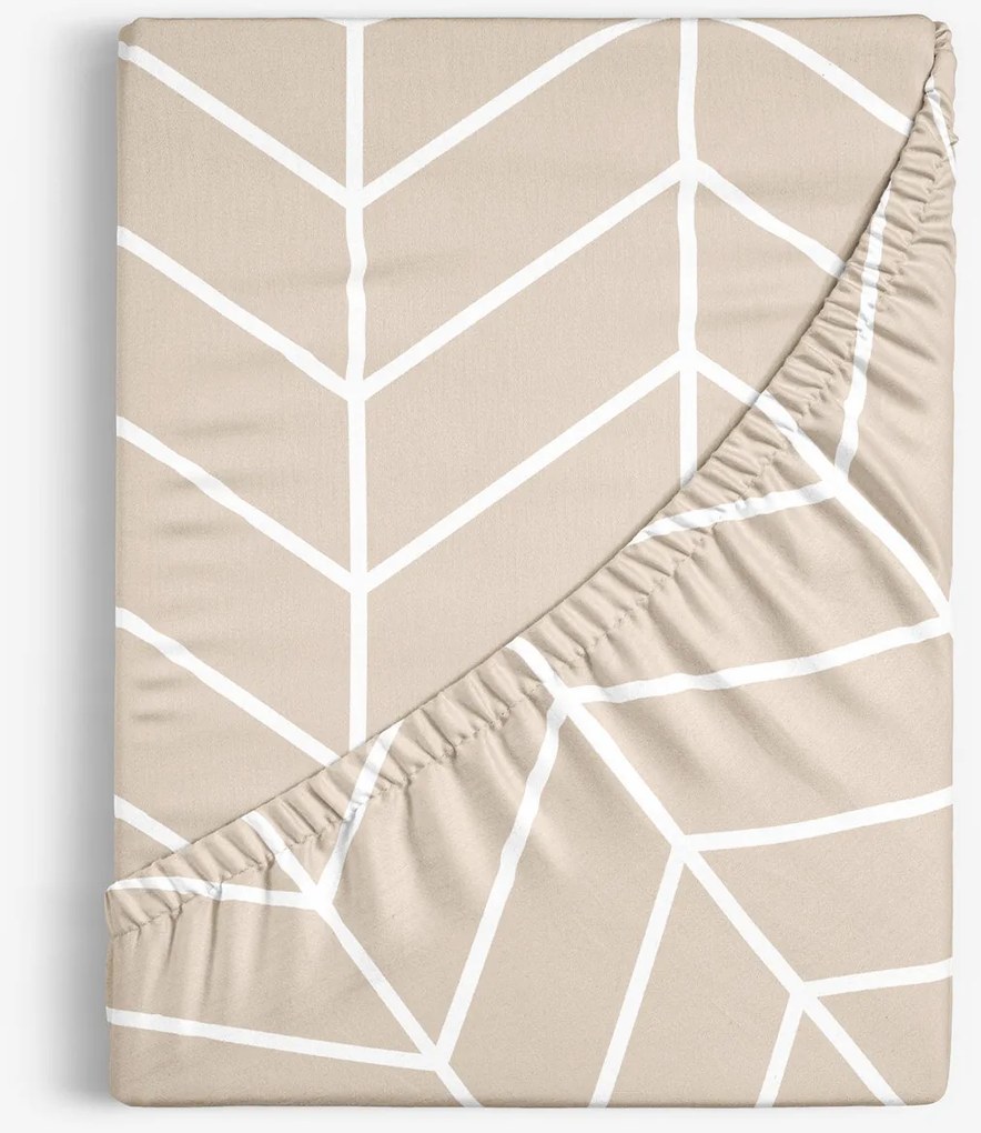 Goldea pamut körgumis lepedő - fehér cikkcakk bézsen 180 x 200 cm