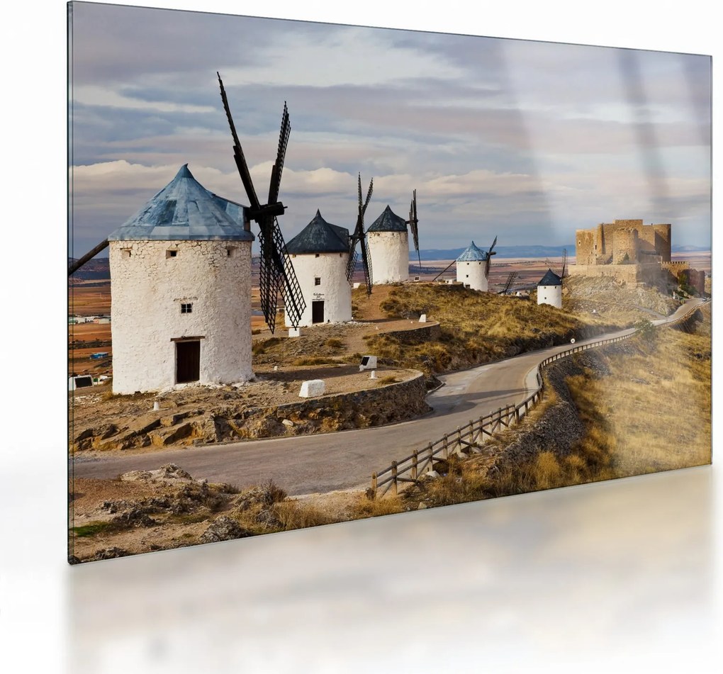 Kép - Consuegra szélmalmai, Spanyolország (üvegen) (70x50 cm)