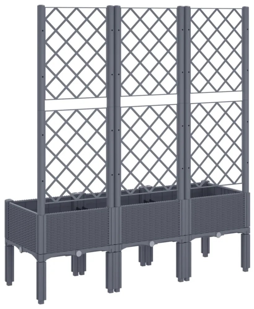 szürke PP rácsos kerti ültetőláda 120 x 40 x 142 cm