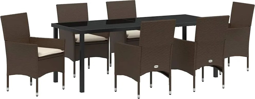 vidaXL Kert étkező szett párnával 7 pcs Barna polirattan
