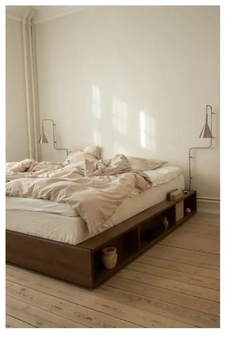 Barna borovi fenyő franciaágy ágyráccsal 180x200 cm Ziggy – Karup Design
