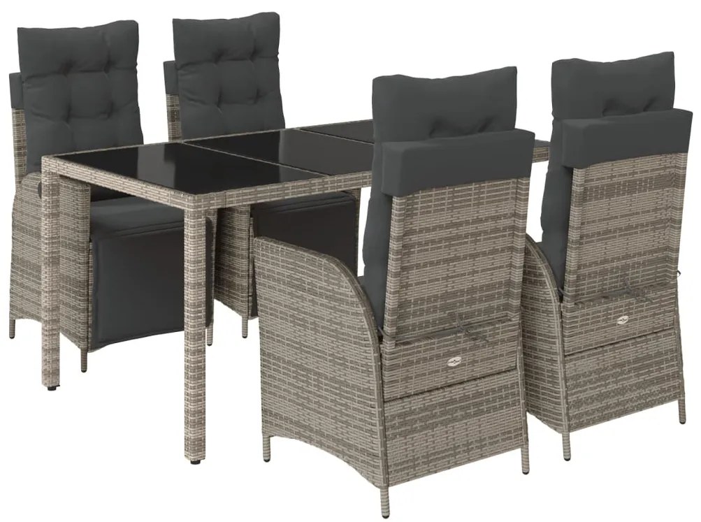 5 részes szürke polyrattan kerti étkezőgarnitúra párnával