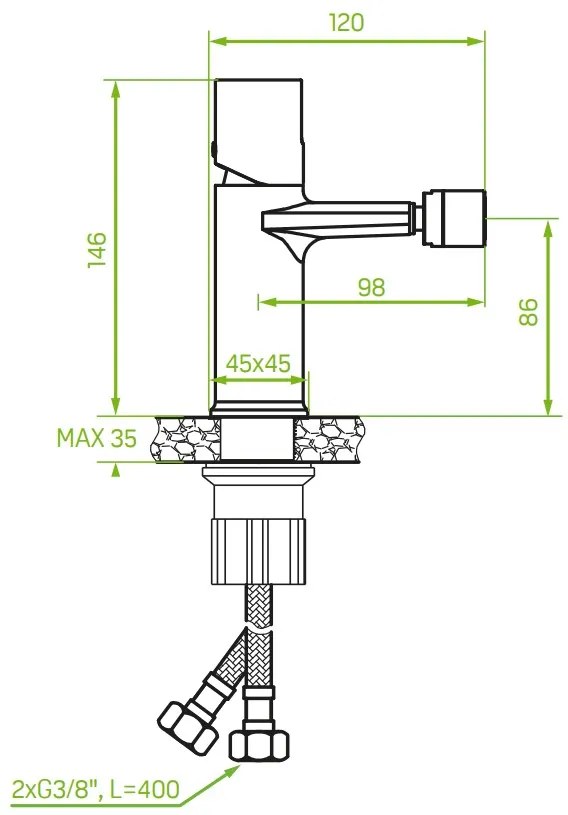 Laveo Tores, szabadon álló bidé csaptelep h-146, arany matt, LAV-BVT_G32D