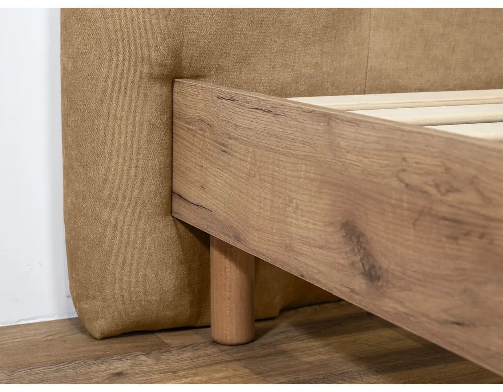 Bézs kárpitozott franciaágy ágyráccsal 160x200 cm Kumo – Bobochic Paris