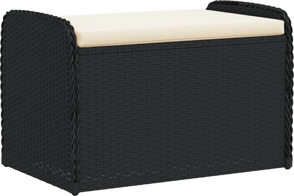vidaXL fekete polyrattan tárolópad párnával 80 x 51 x 52 cm