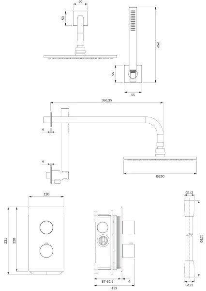 OMNIRES SYSCT11CR - CONTOUR termosztátos beépíthető zuhanyszett