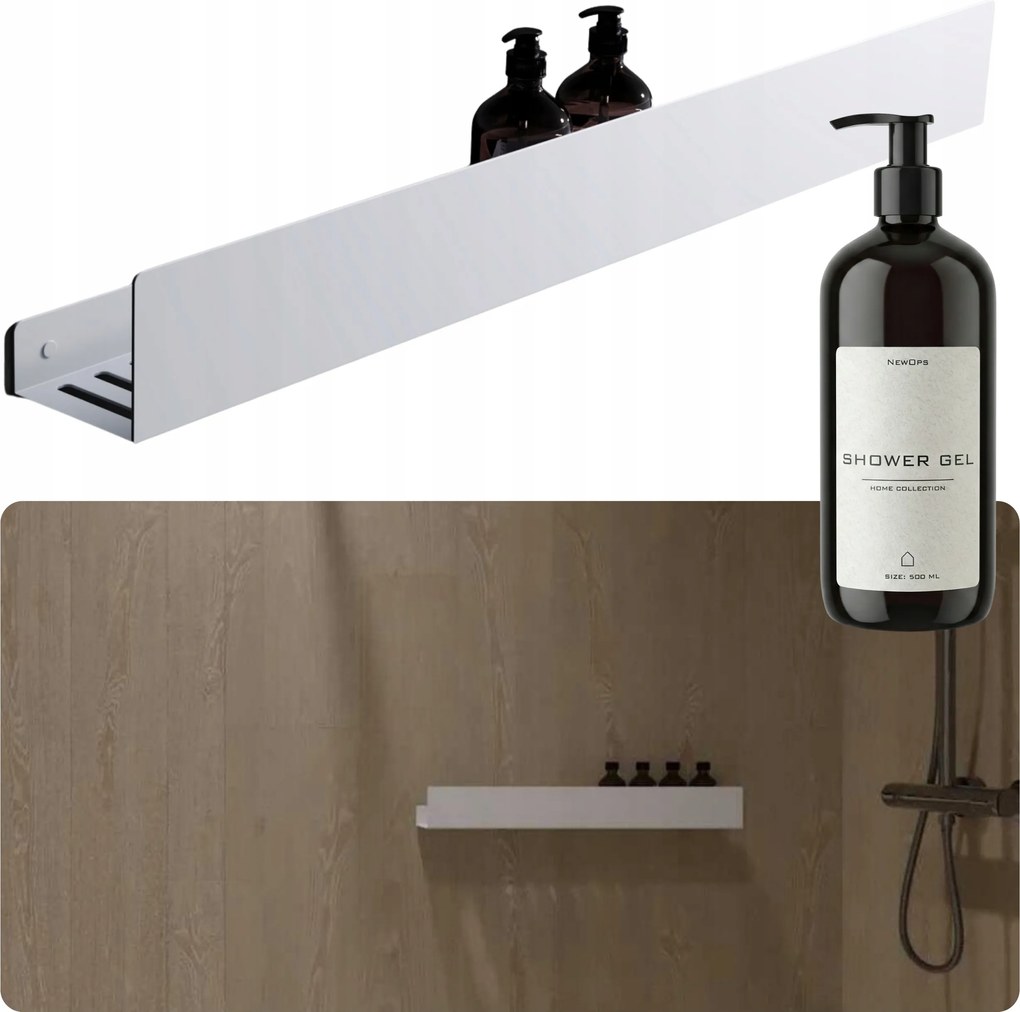 Zuhanypolc Fehér Hosszú Loft Fém Fürdőszobai 80 cm Adagoló