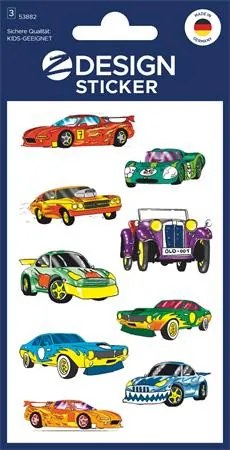 Matrica, papír, 3 ív, 76x120 mm, AVERY ZWECKFORM, Z-Design No.53882, színes autók (AY53882)