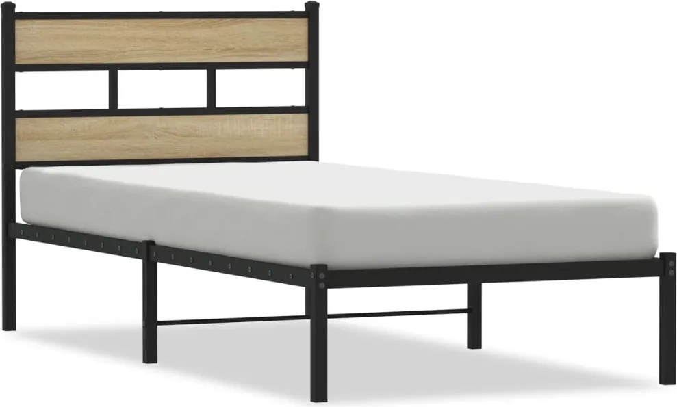 vidaXL sonoma tölgy színű fém ágykeret matrac nélkül 100 x 190 cm