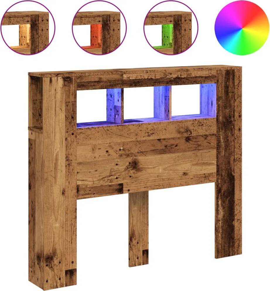 vidaXL antik fa színű szerelt fa LED-es fejtámla 120x18,5x103,5 cm