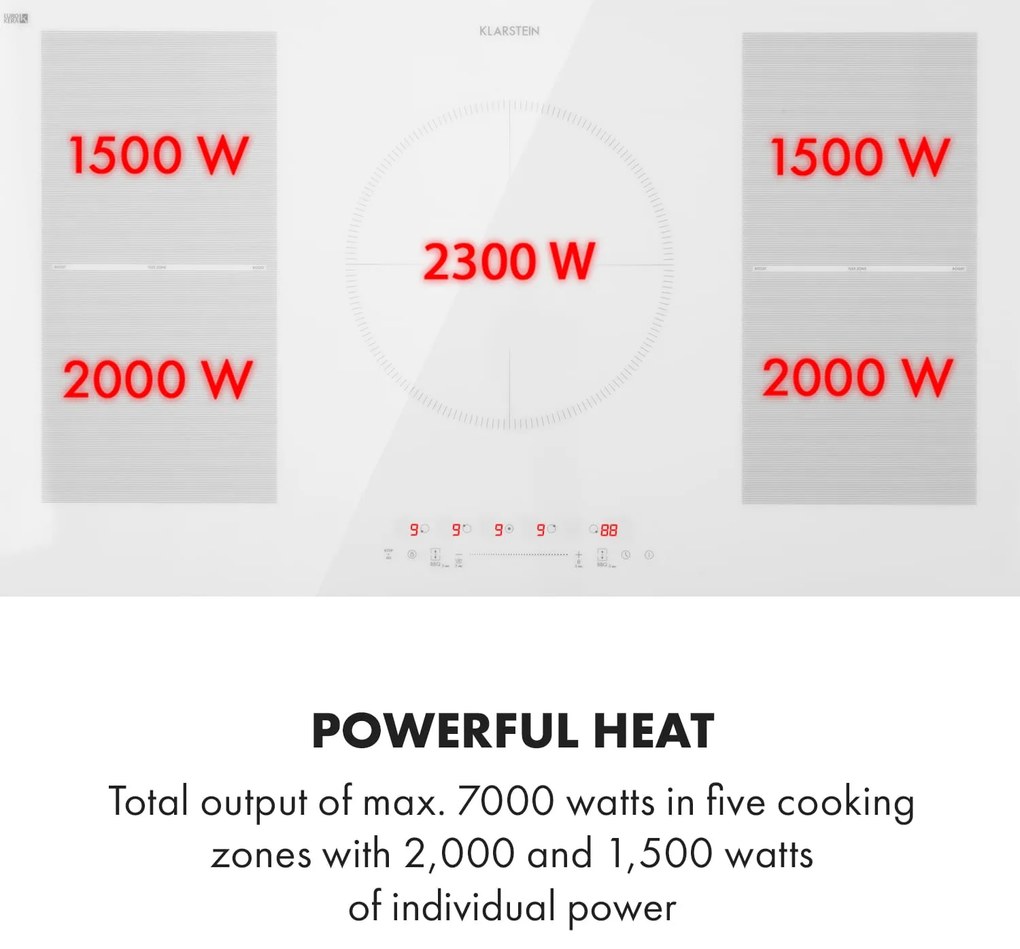 Klarstein Delicatessa 90 Flex, beépített indukciós főzőlap, indukció, 7400 W, 5 zóna, egyedülálló