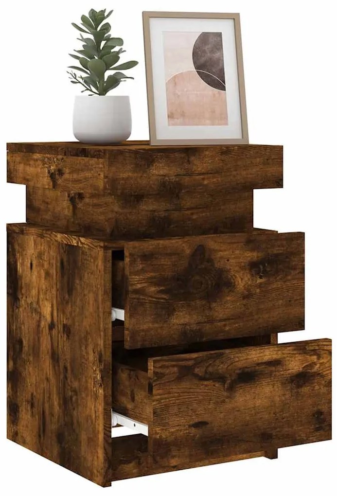 füstös tölgy színű éjjeliszekrény LED-világítással 35x39x55 cm