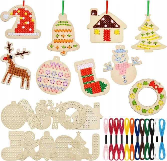 36 db karácsonyi fa dekoráció keresztszemes fa hímzéshez