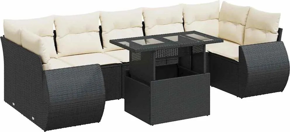 vidaXL 8 részes fekete polyrattan kerti ülőgarnitúra párnákkal