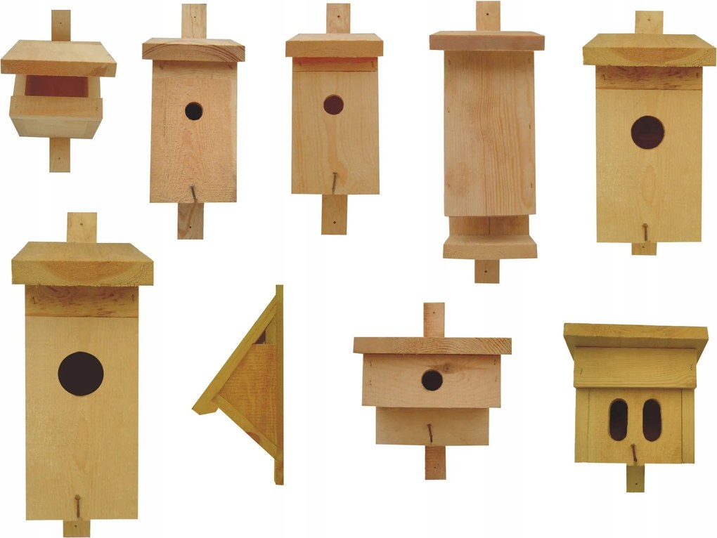 Fából készült Madárfészek Kerti Madárház Nagy 9 db-os szett