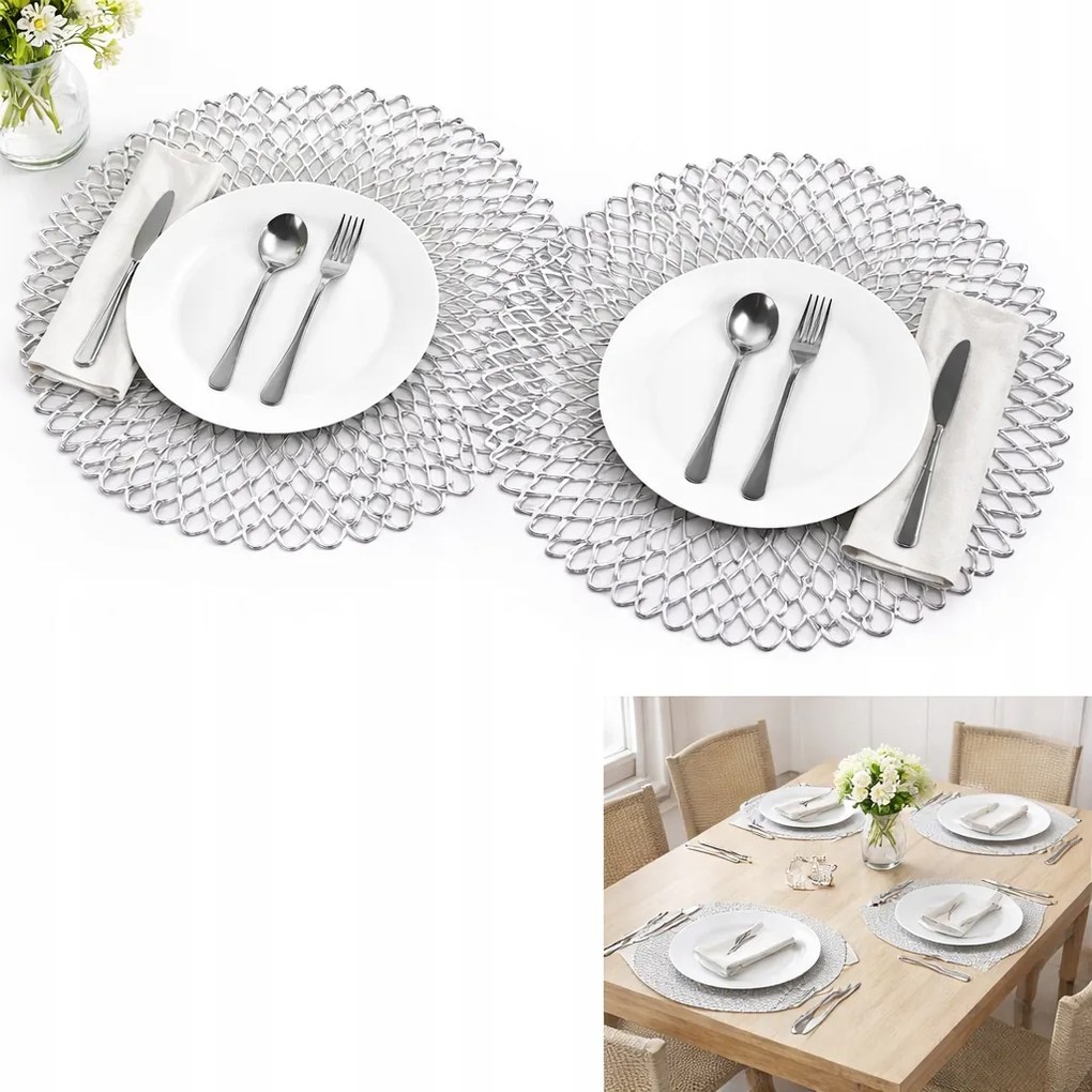 Alátét Kerek Ezüst 41 cm Áttört Dekoratív Asztalszőnyeg