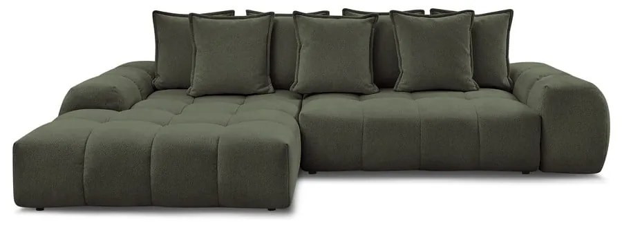 Zöld zsenília kinyitható-tárolóhelyes sarokkanapé (bal oldali-heverő résszel) Everest – Bobochic Paris