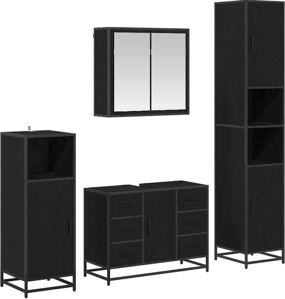 vidaXL Fürdőszoba bútor szett fiókkal 4 pcs Fekete tölgy Faanyag