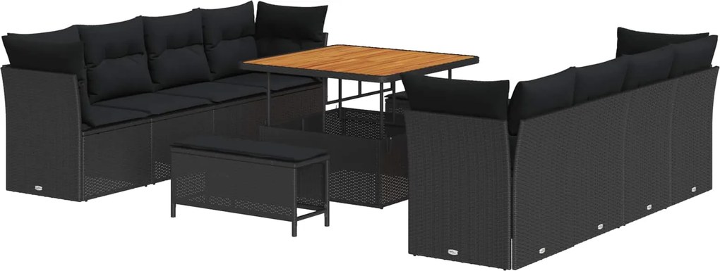 vidaXL Kerti Kanapé Szett 11 pcs Fekete polirattan