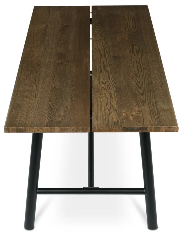 Masă de sufragerie, 180x90cm, furnir, culoare nuc, picioare din metal negru