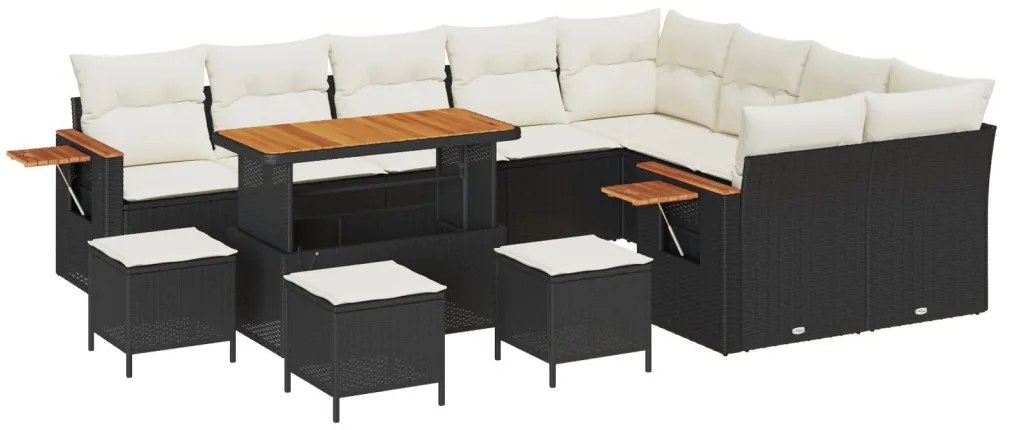 Kerti Kanapé Szett 13 pcs Fekete és krémszínű 110 x 55 x 71 cm
