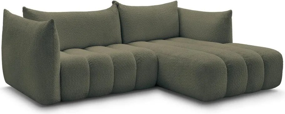 Zöld buklé sarokkanapé (jobb oldali-heverő résszel) Azra – Bobochic Paris