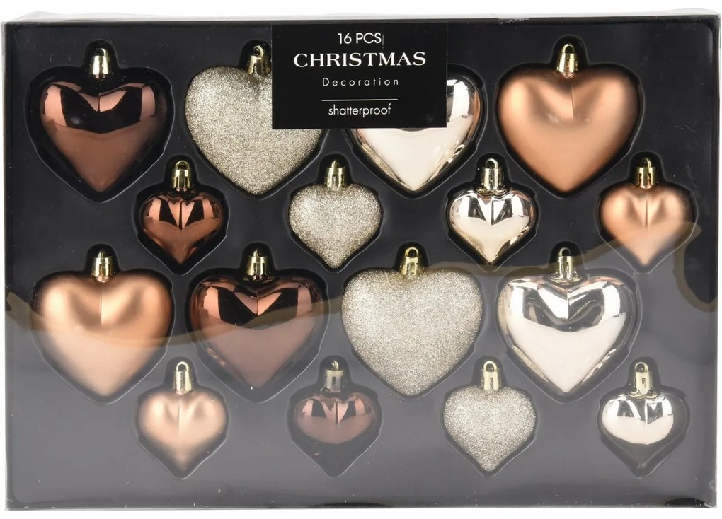 Heart karácsonyi díszek készlet réz/arany , 16 db