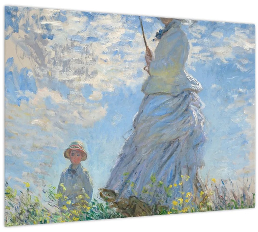 Üveg kép - Claude Monet, Woman with a Parasol - Madame Monet and Her Son, reprodukciók (70x50 cm)