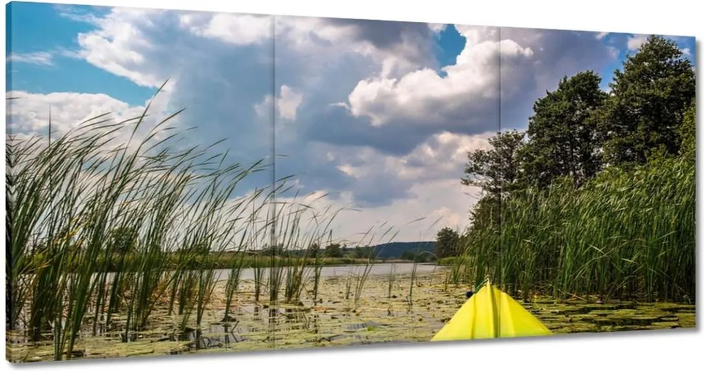 Vászonkép 60x30 Kajakkal a tó körül