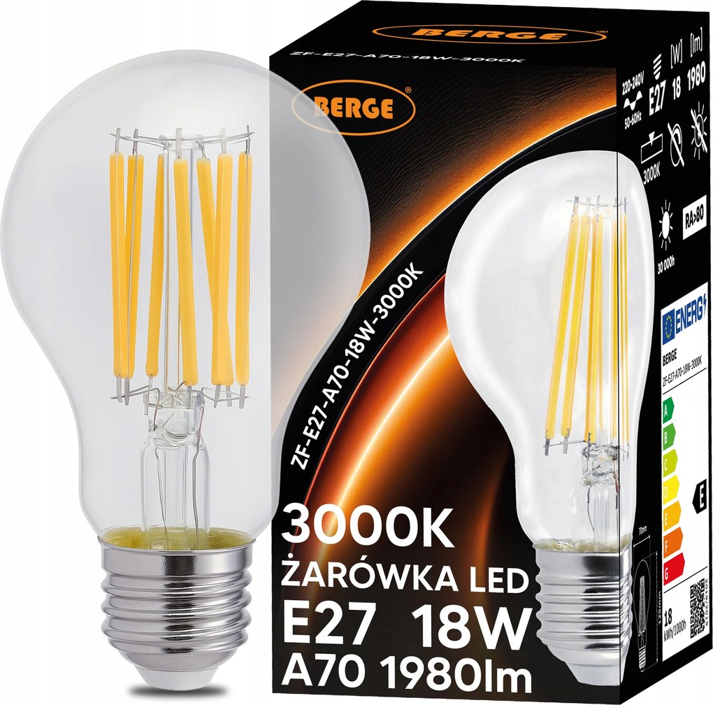 Led izzó E27 Dekoratív 18W 1980lm Edison Filament Loft Meleg szín 3000K