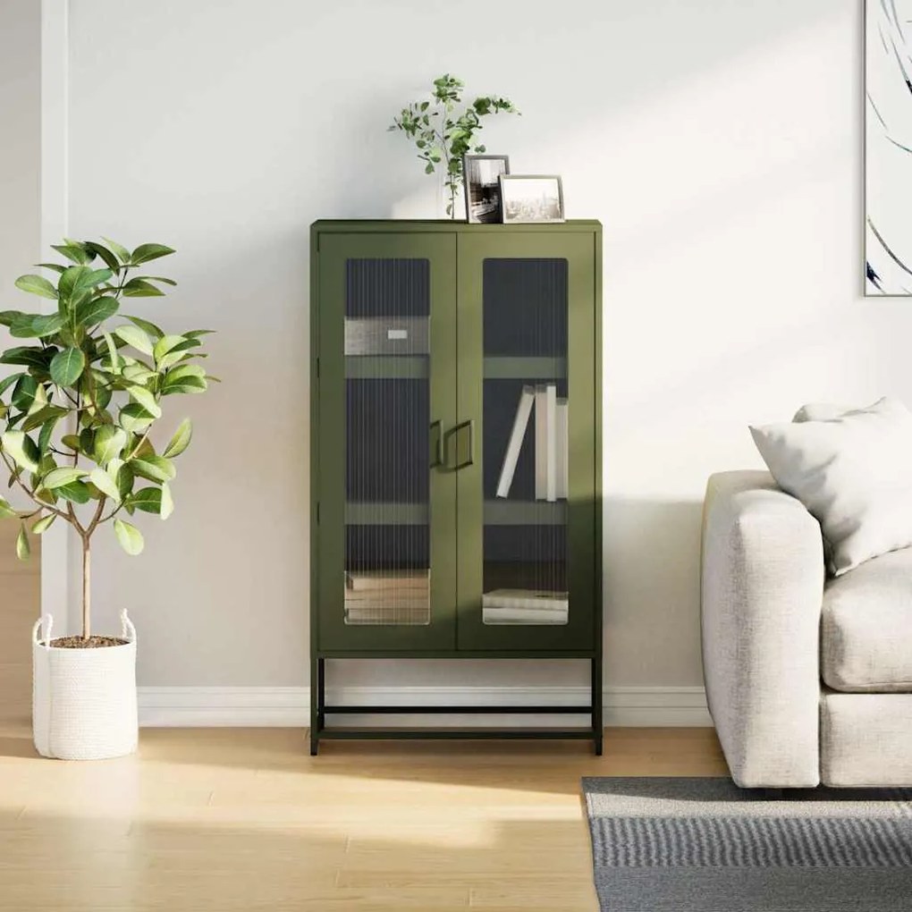Highboard olívazöld 68x39x123 cm Acél