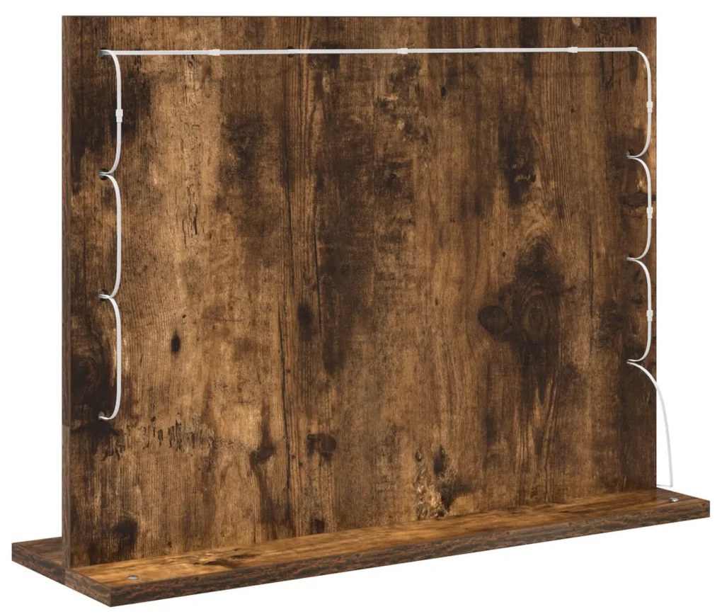Toalett Tükör LED -es lámpákkal Füstölt tölgy 60 x 45 x 18 cm