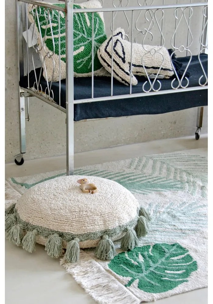 Zöld-krémszínű mosható kézi szövésű pamut gyerek szőnyeg 140x200 cm Tropical Green – Lorena Canals