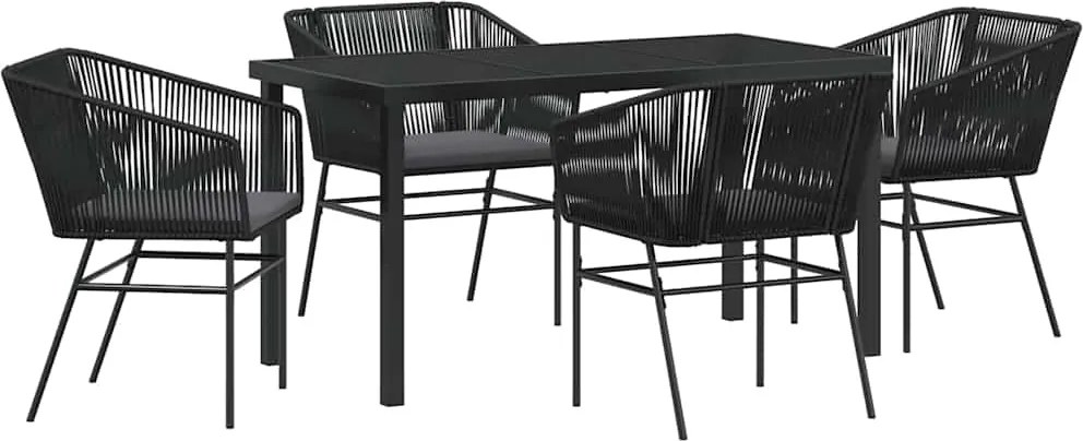 vidaXL Kert étkező szett párnával 5 pcs Fekete Porszórt acél