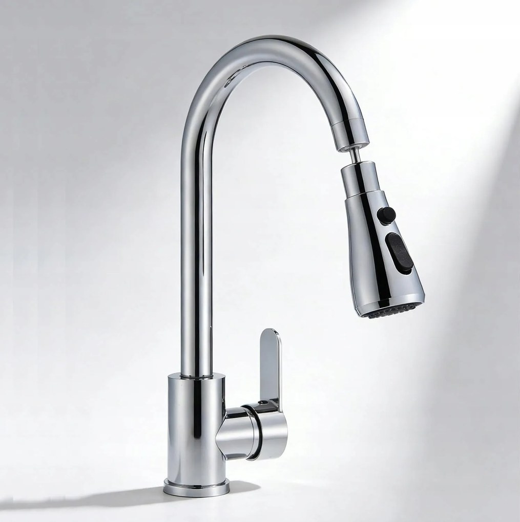 Konyhai Csaptelep Forgatható Kifolyócsővel 3 Vízsugár Asztali Polírozott Króm